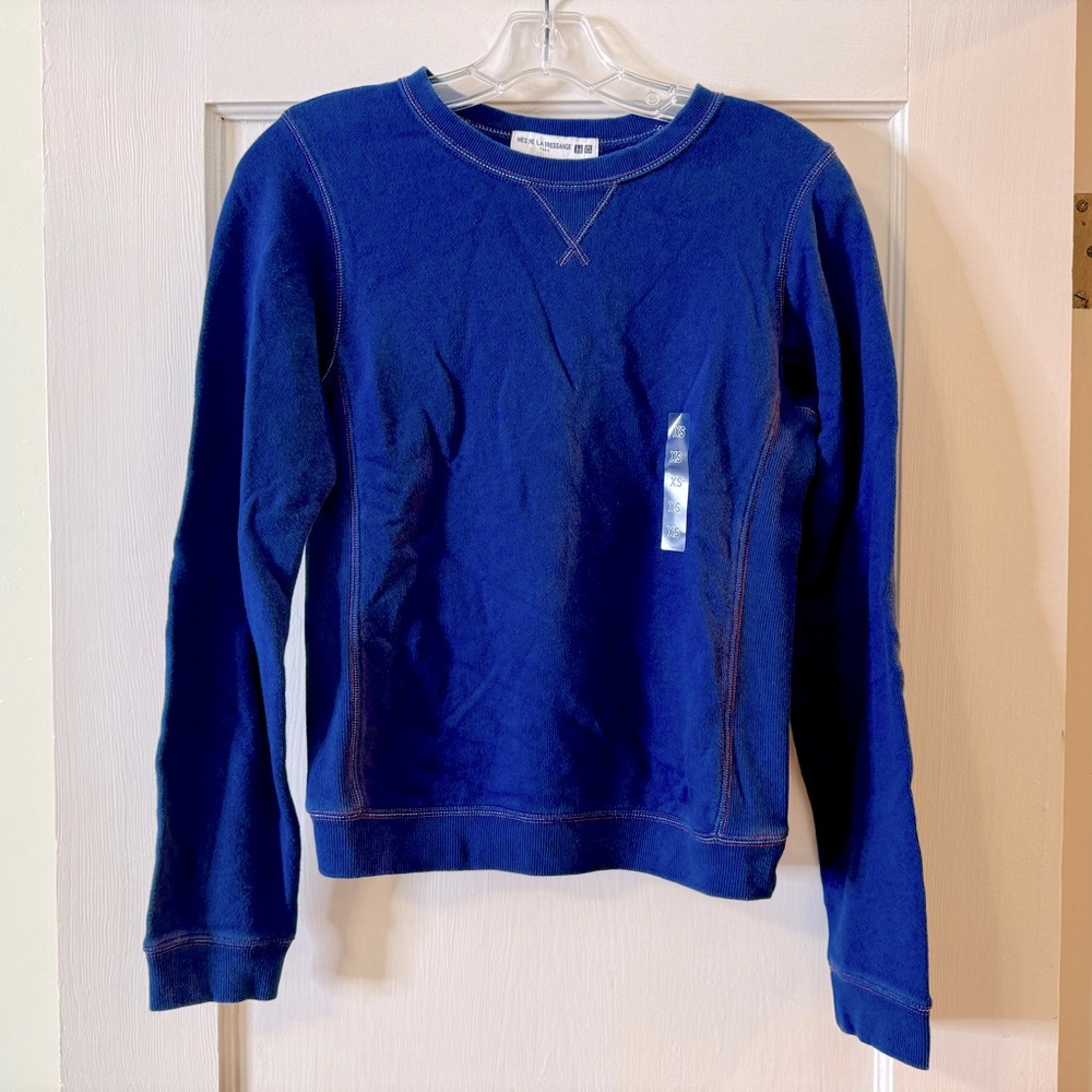 UNIQLO x Ines de la Fressange | XS blue cotton French terry crewneck pullover